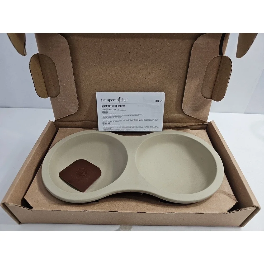 Pampered Chef Stoneware Microwave Egg Cooker Double Cooker #1372 NEW IN BOX